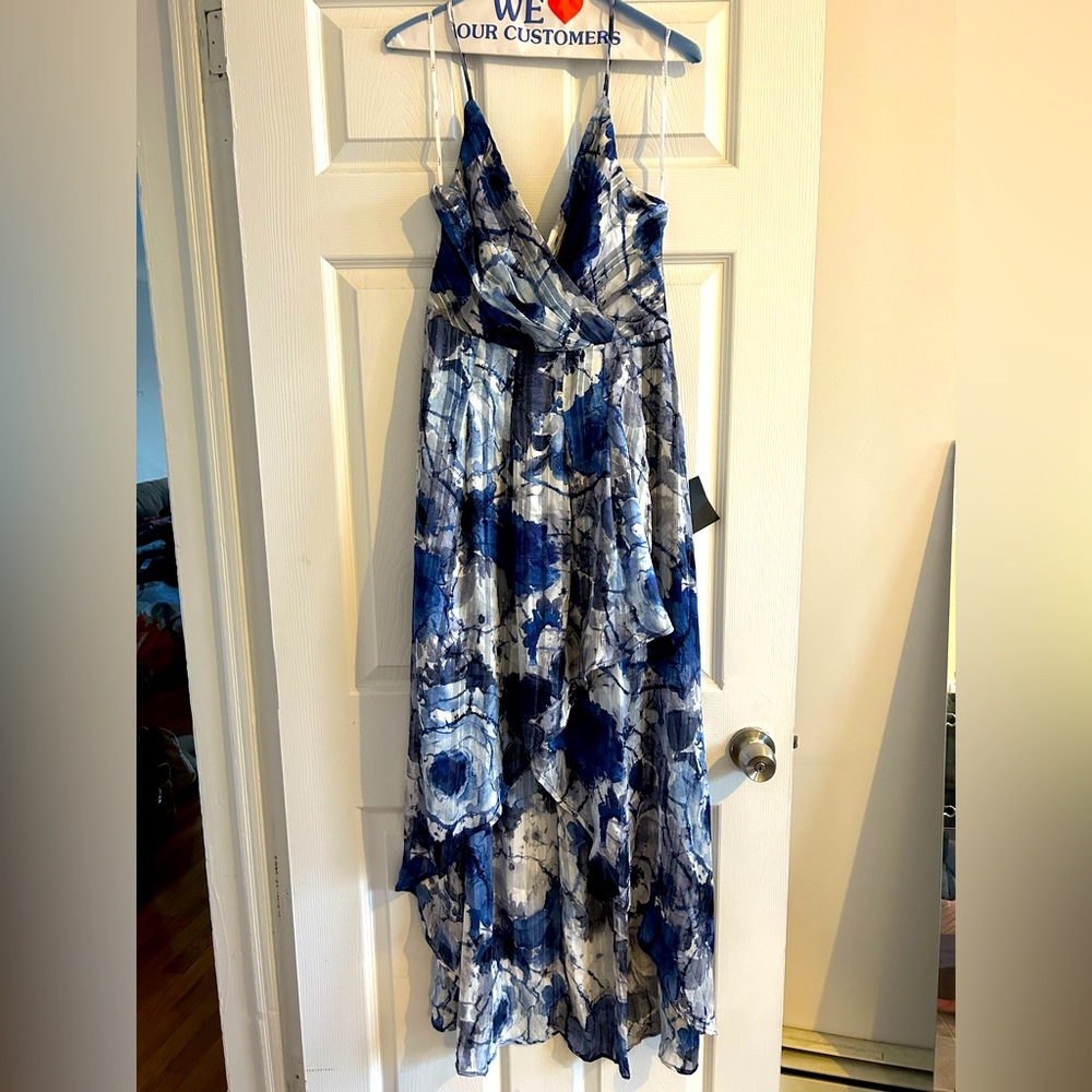NEVER WORN- Lulu’s An Enchanting Dream Navy Multi Print High-Low Maxi Dress